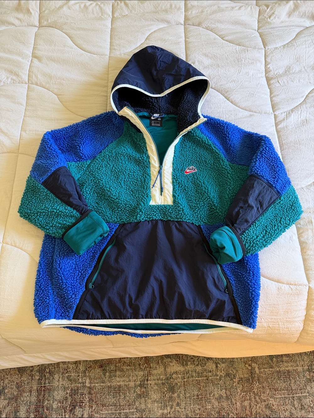 Nike Blue & Teal Sherpa Half-Zip Pullover Hoodie
